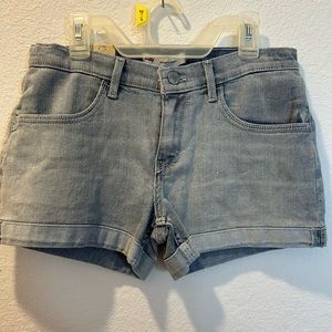 Levy's brand girls' denim shorts are adjustable and waist band size 16 regular.